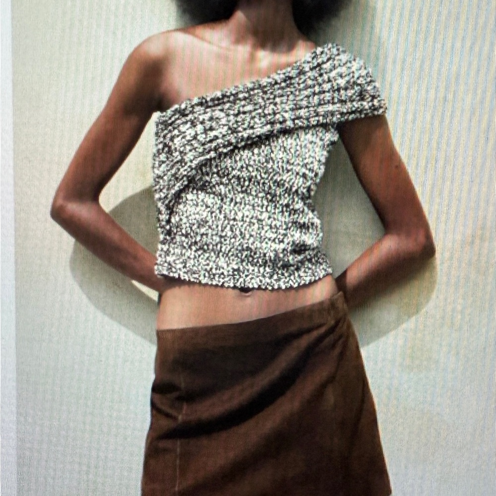 Zara Black and White Asymmetrical Wrap Top Mini